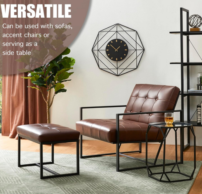 Ottoman Bench, Modern PU Leather Vanity Stools Chairs with Metal Frame, Makeup Stool Padded Foot Rest Stool for Living Room Vanity, Entryway, Bathroom, Brown