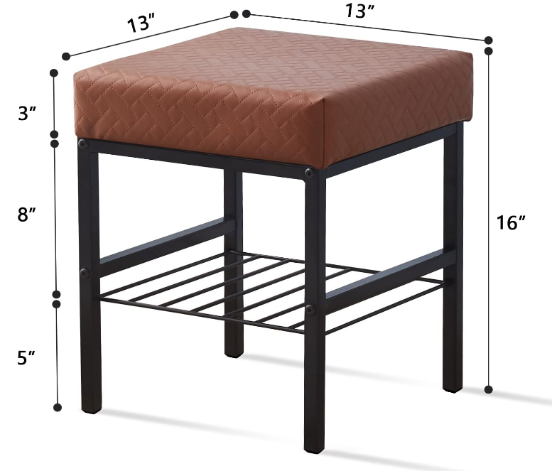 Vanity Stool Foot Stools Faux Leather Ottoman Stool Square Ottoman Bench Modern Dressing Stool Small Stool Side Table Footstool with Metal Leg Vanity Stool for Bathroom Living Room Brown