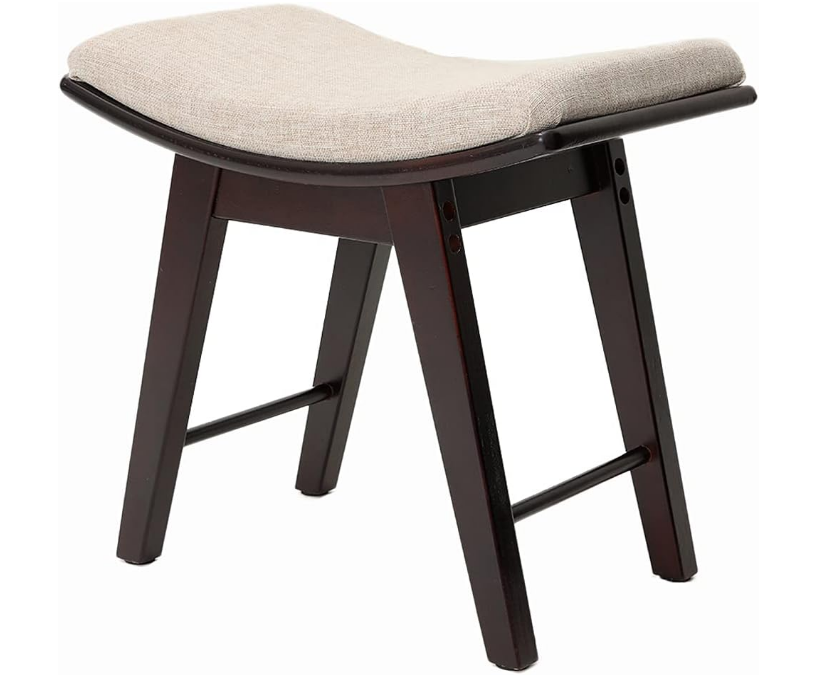 Vanity Stool with Rubberwood Legs, Vanity Bench with Padded Cushion, Vanity Chair, Makeup Stool for Bedroom, Entryway, Brown