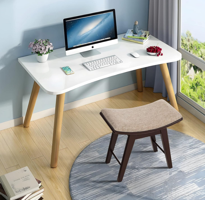 Vanity Stool with Rubberwood Legs, Vanity Bench with Padded Cushion, Vanity Chair, Makeup Stool for Bedroom, Entryway, Brown