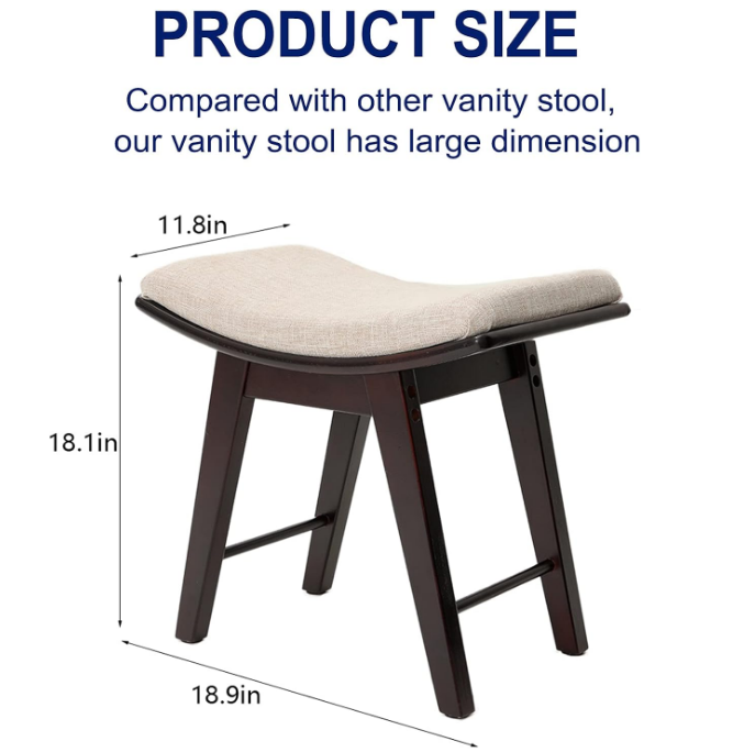 Vanity Stool with Rubberwood Legs, Vanity Bench with Padded Cushion, Vanity Chair, Makeup Stool for Bedroom, Entryway, Brown