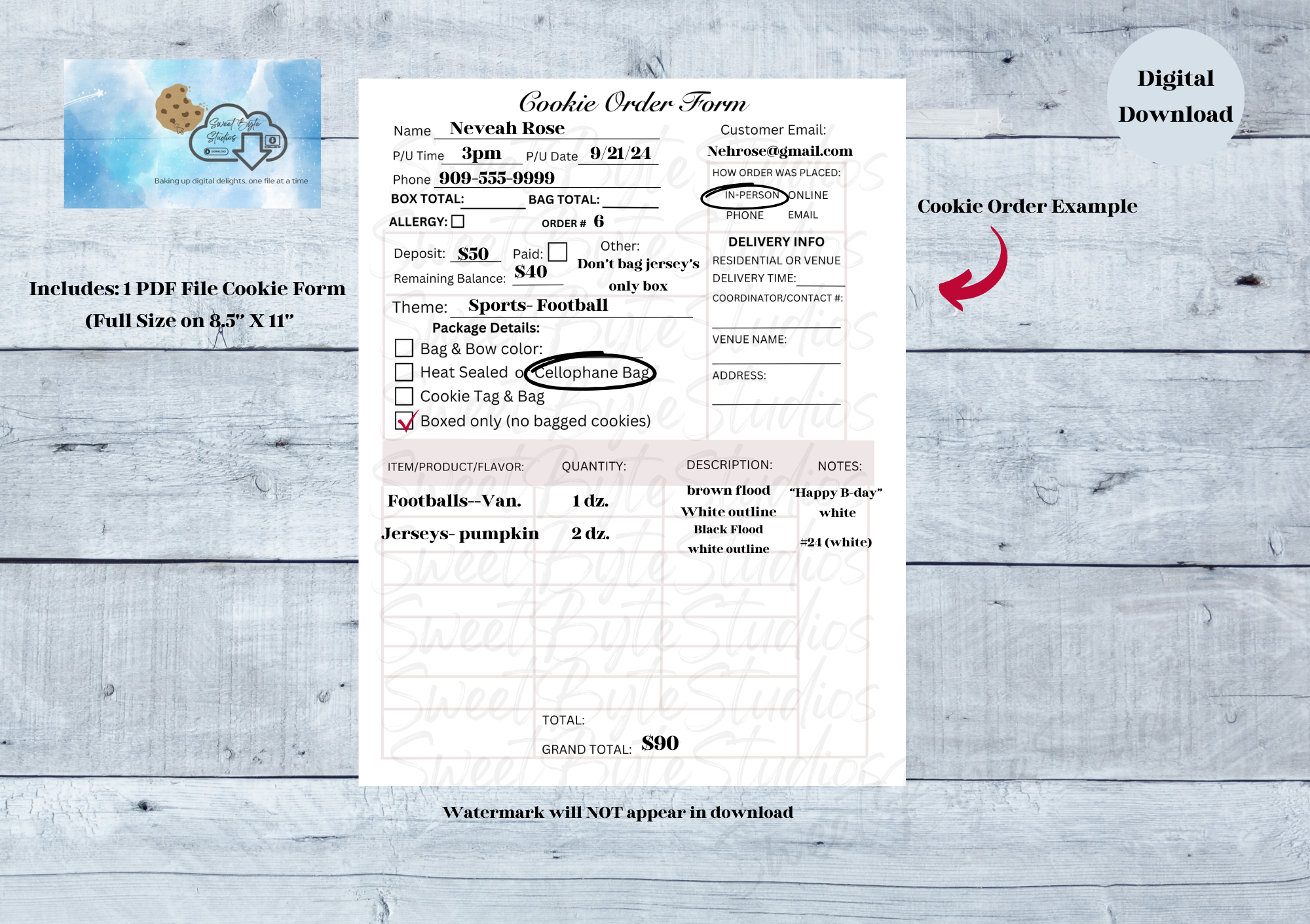 Cookie Order Form (Full Size Page) PDF File