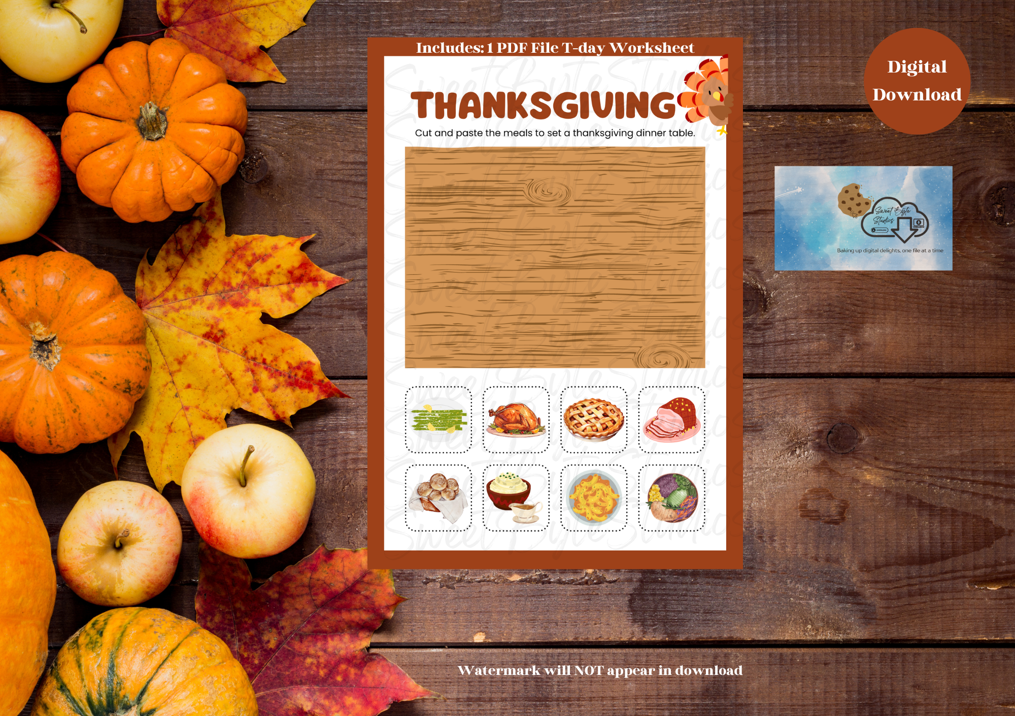 Thanksgiving Dinner Worksheet PDF File