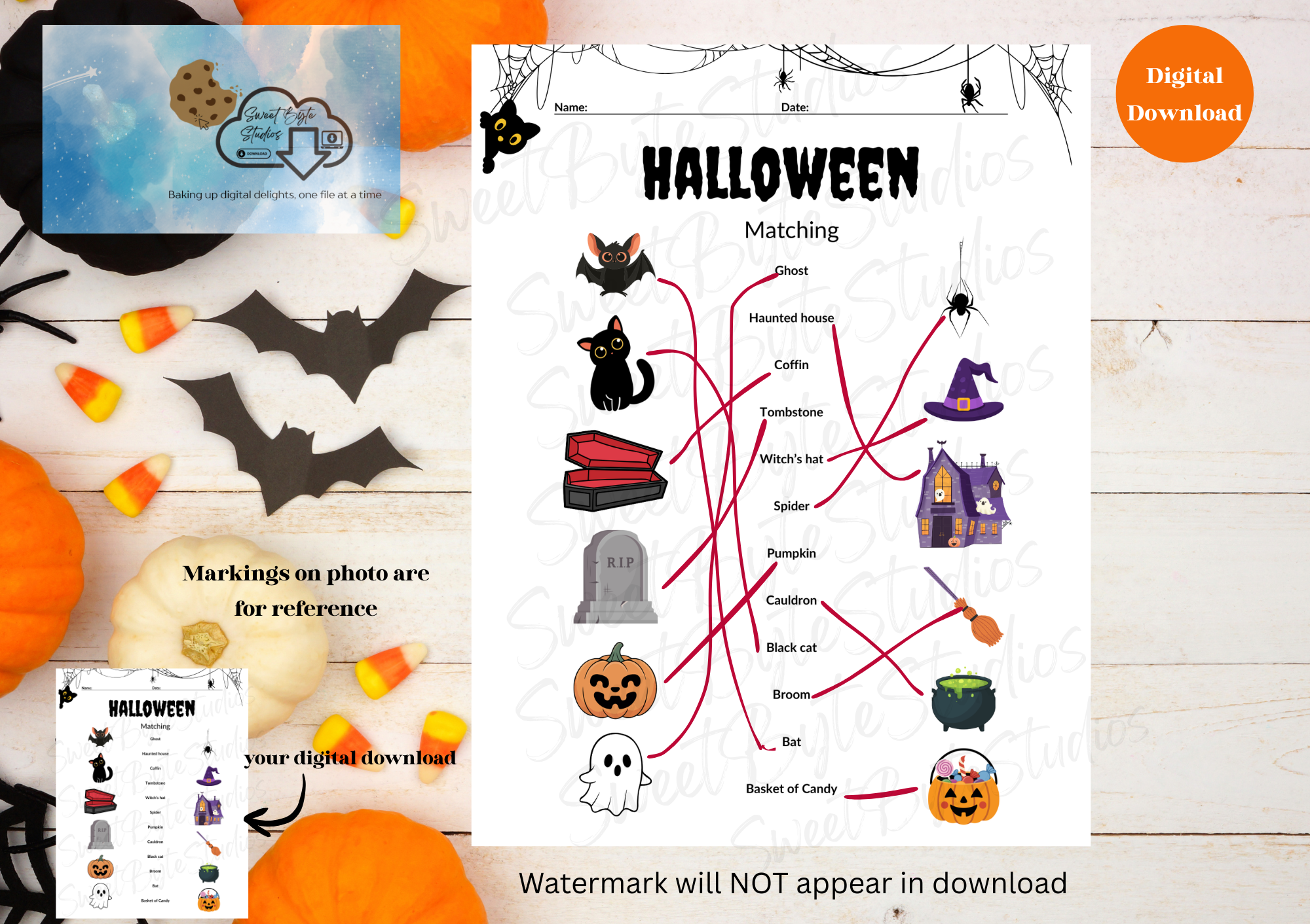 Halloween matching worksheet PDF File