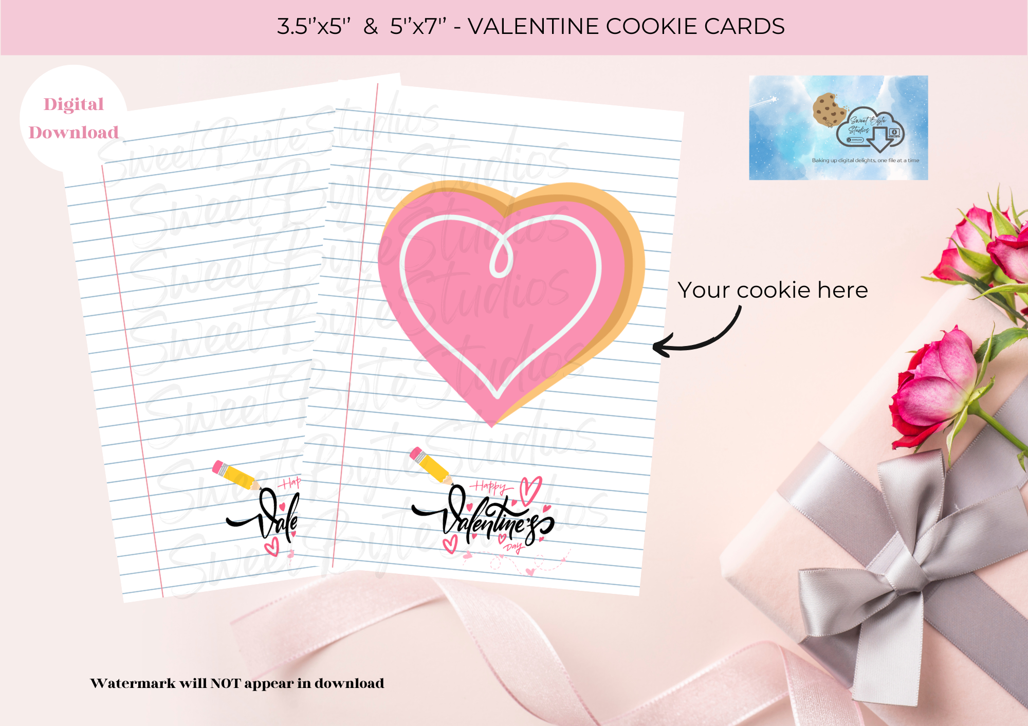 Valentine Teacher Cookie Cards 3.5''x5'' & 5''x7'' with link EDITABLE FILES