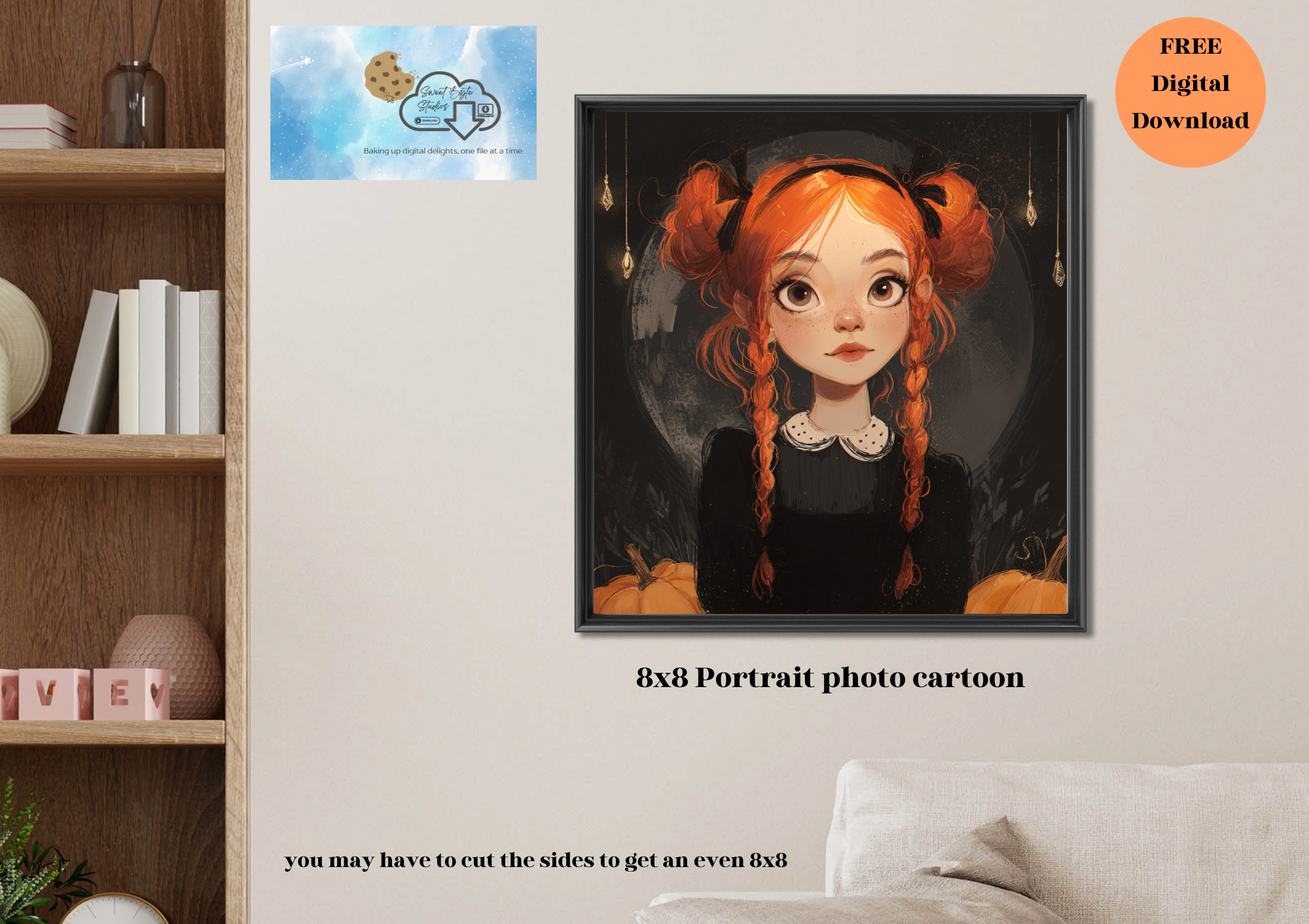 8x8 Photo portrait Frame Cartoon of a girl with braids FREE