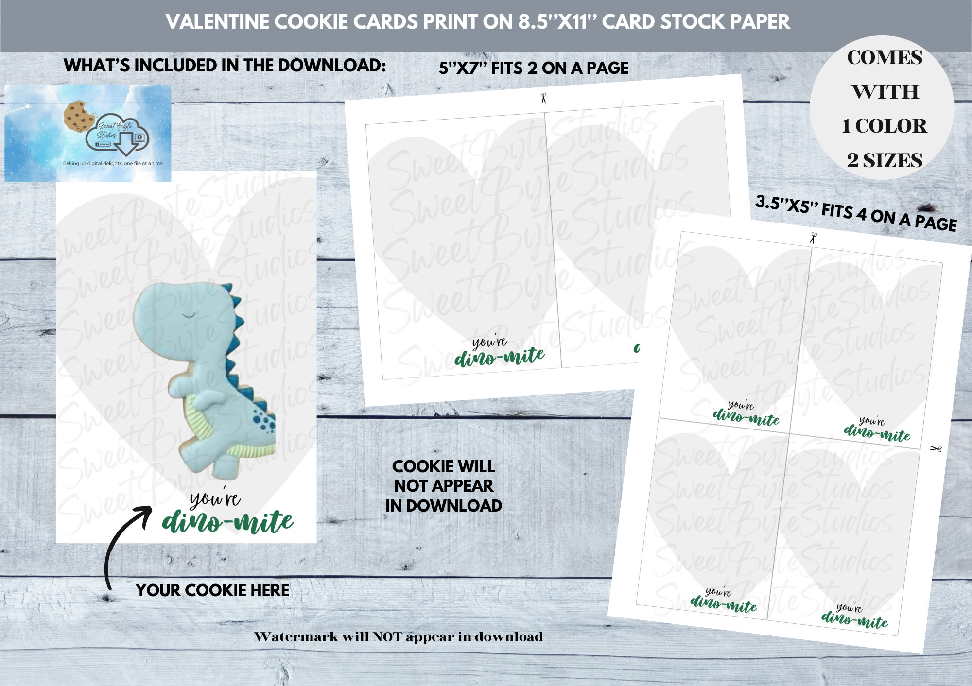 Valentine Dino Cookie Card with link EDITABLE FILES