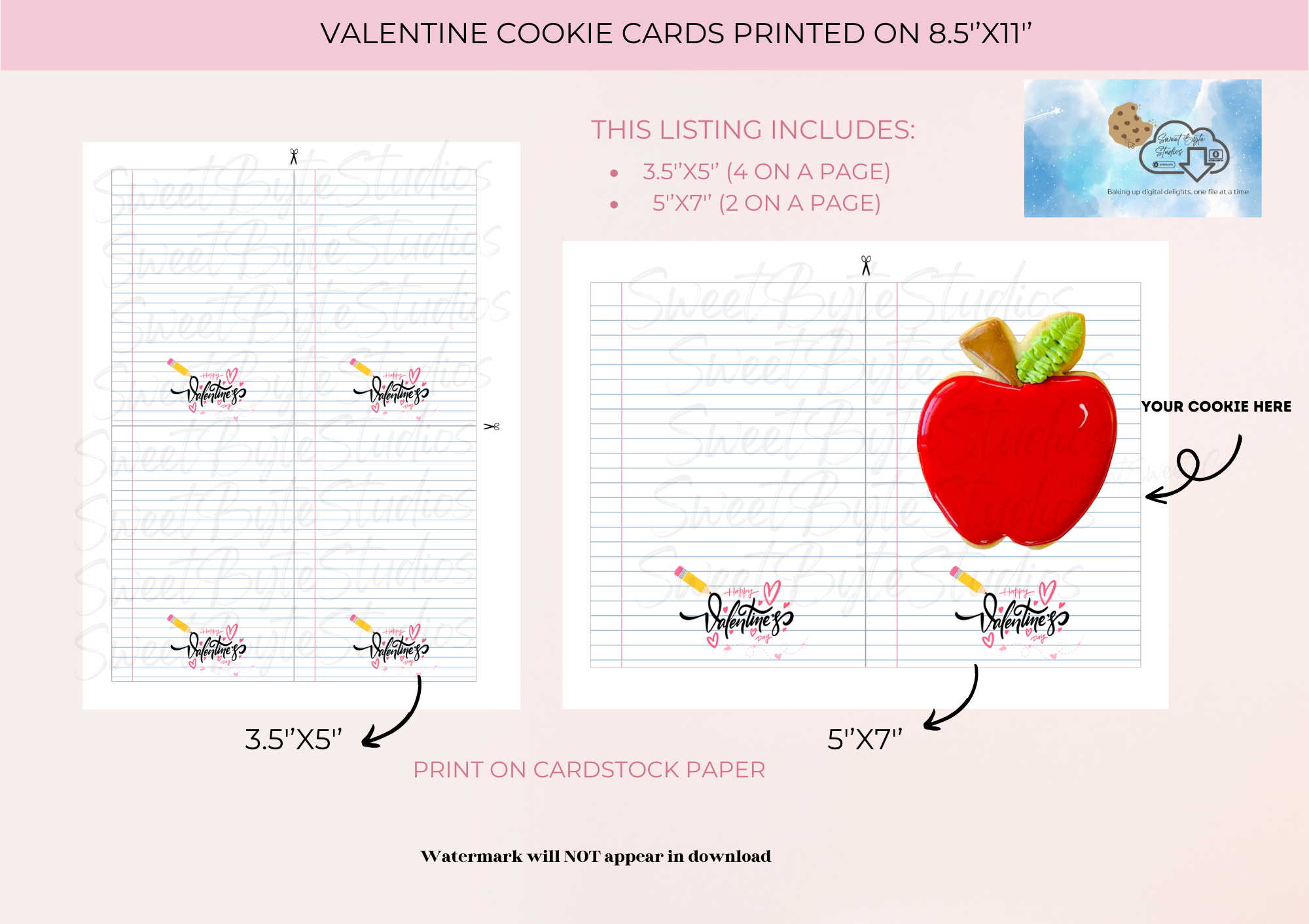 Valentine Teacher Cookie Cards 3.5''x5'' & 5''x7'' with link EDITABLE FILES