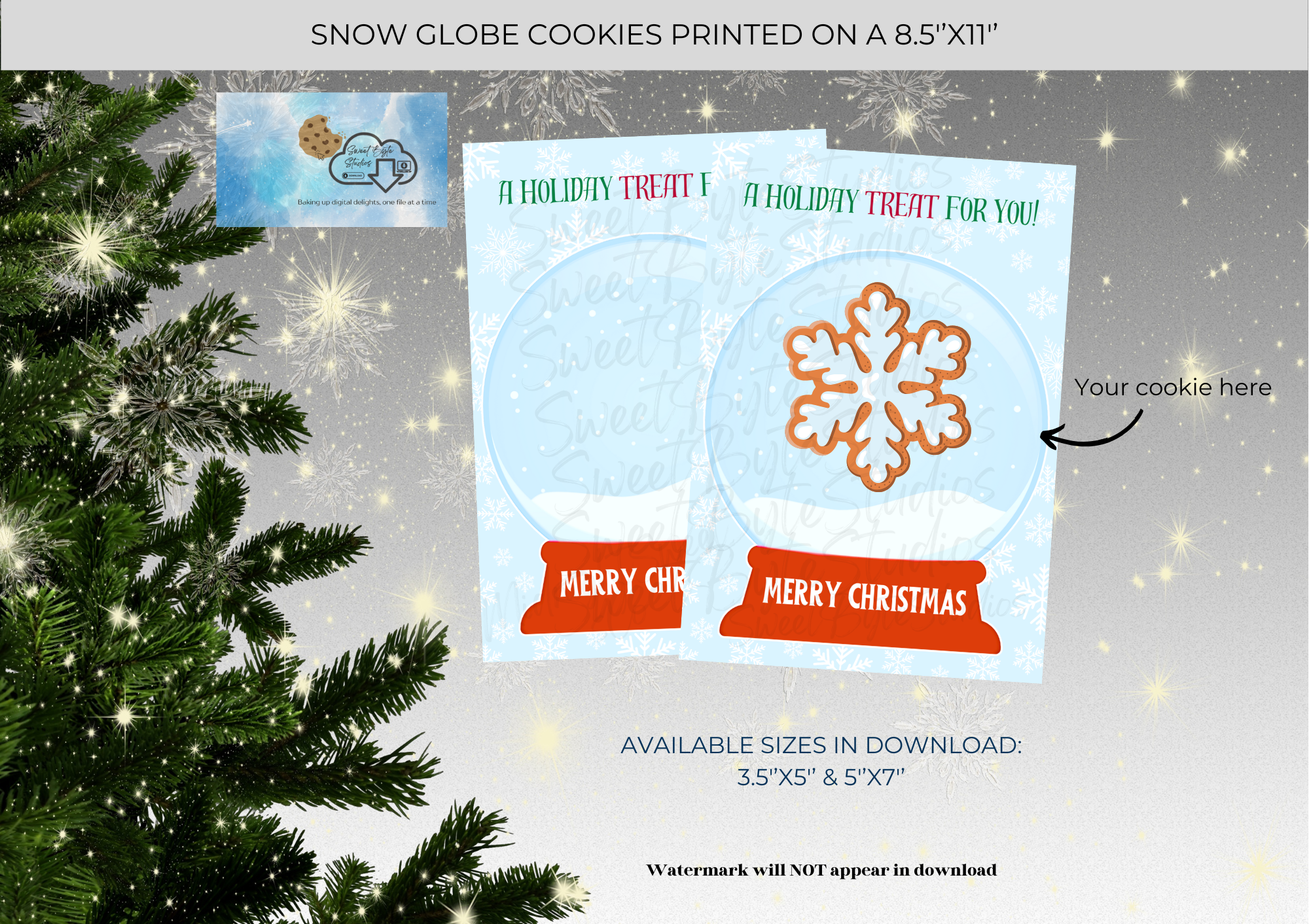 Snow Globe Cookie Cards with link EDITABLE FILES