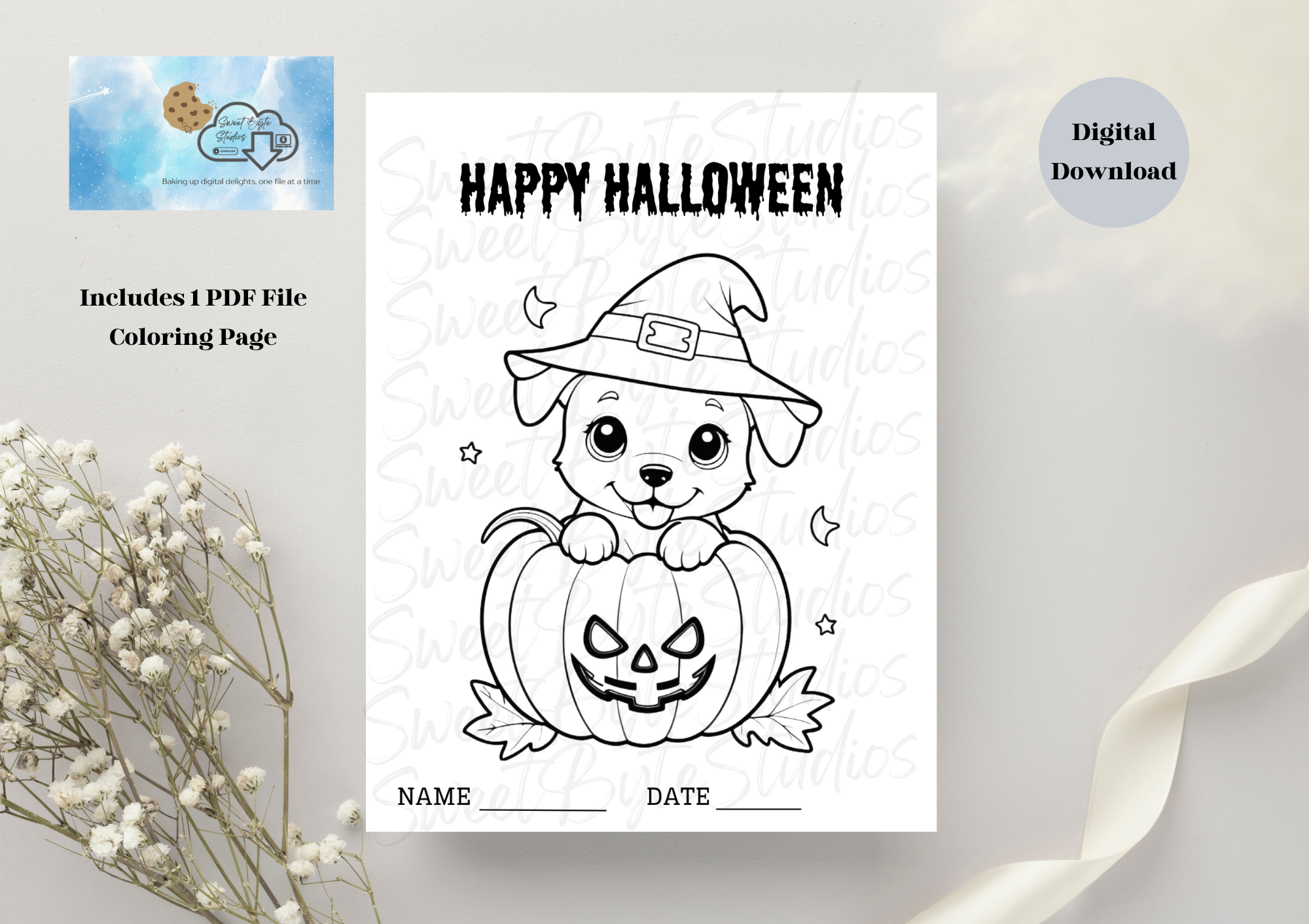 Halloween Puppy Coloring Page PDF File