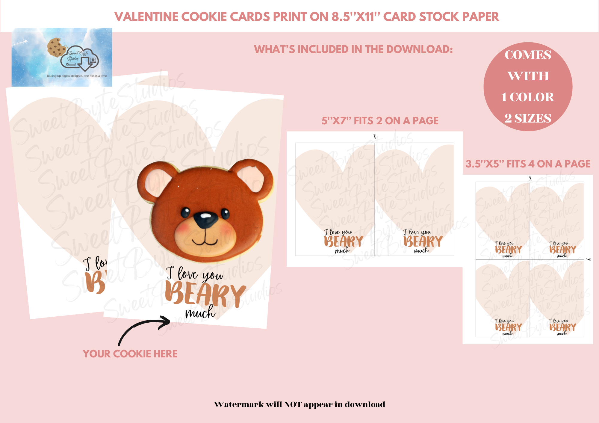 Valentine Beary Much Cookie Card PDF FILE comes with link