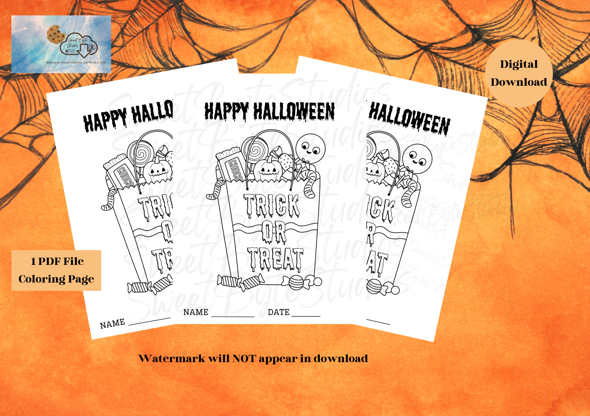 Trick OR Treat Candy Coloring Page PDF File