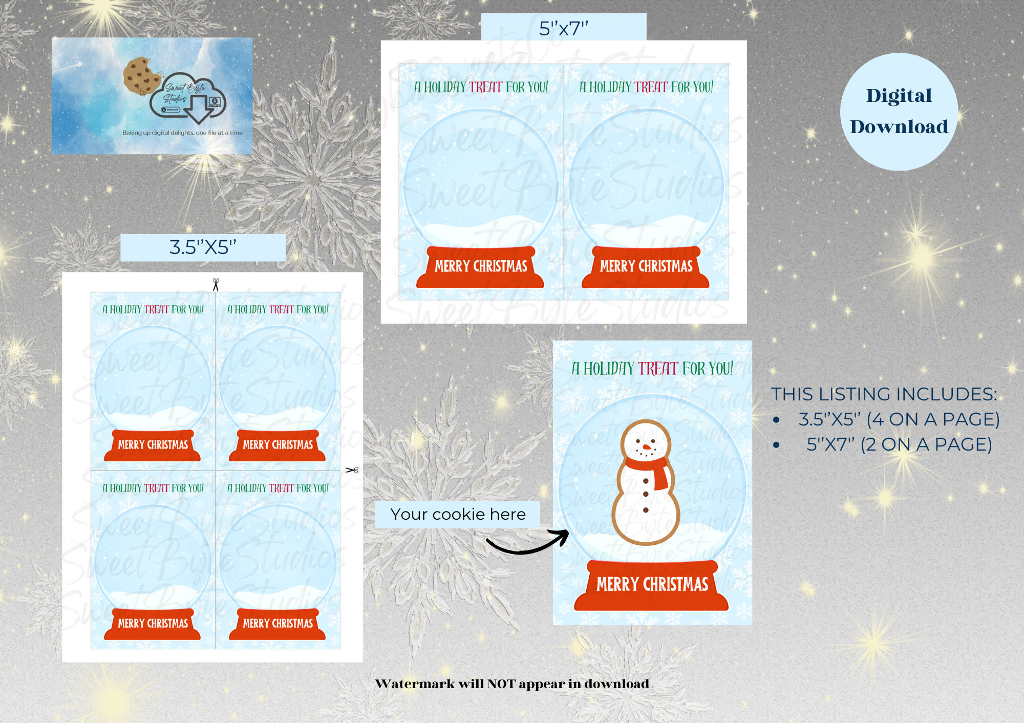 Snow Globe Cookie Cards with link EDITABLE FILES