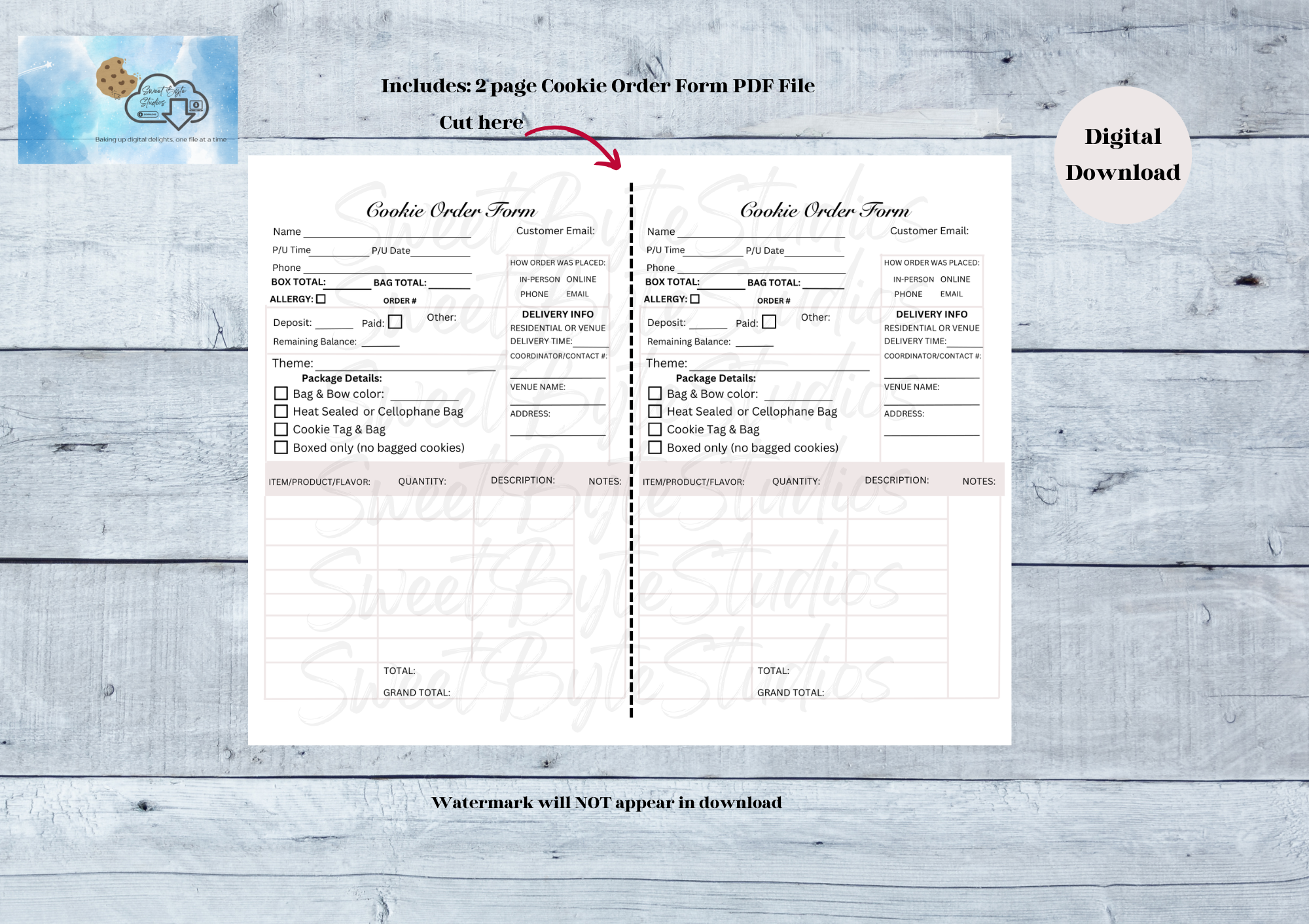 Cookie Order Form Small (2 on a page) PDF File