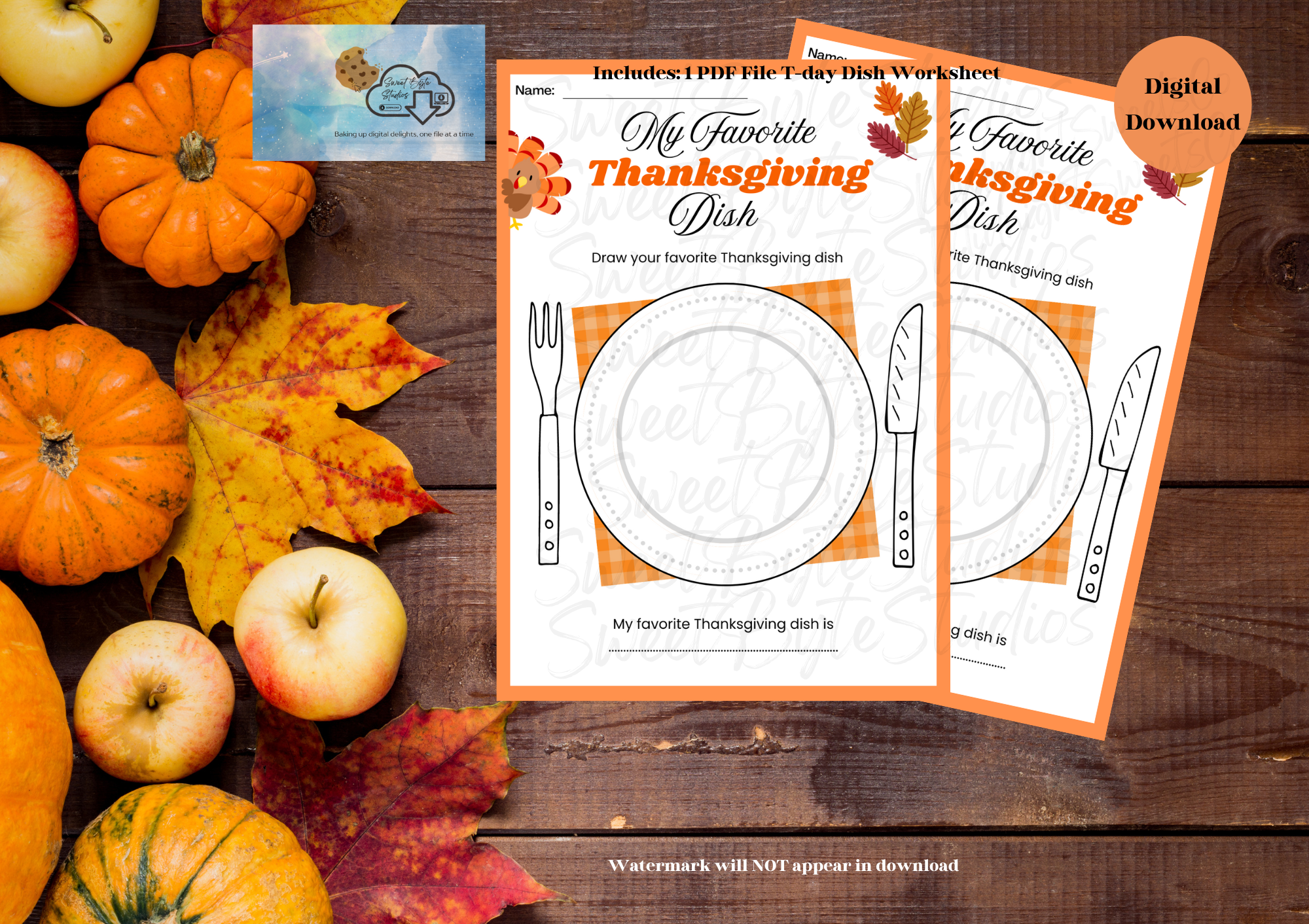 Thanksgiving Favorite Dish Worksheet PDF File