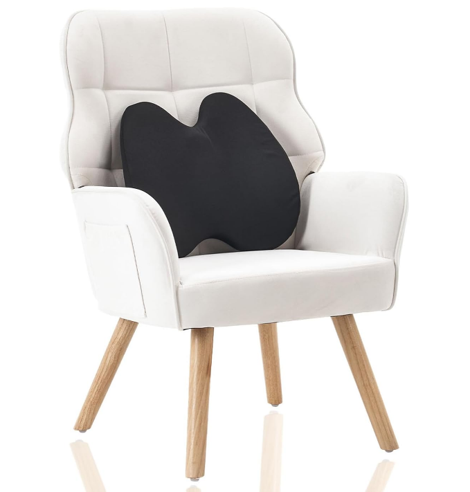 Modern Accent Chair, Mid-Century Velvet Armchair with Lumbar Pillow, Upholstered Tufted Comfy Chair, Single Sofa with Sturdy Wood Legs or Living Room/Bedroom/Office