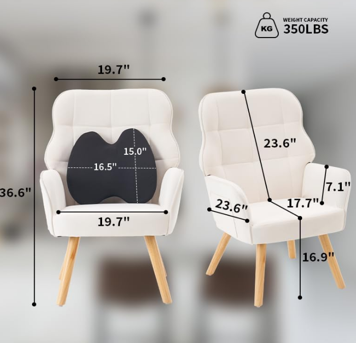 Modern Accent Chair, Mid-Century Velvet Armchair with Lumbar Pillow, Upholstered Tufted Comfy Chair, Single Sofa with Sturdy Wood Legs or Living Room/Bedroom/Office
