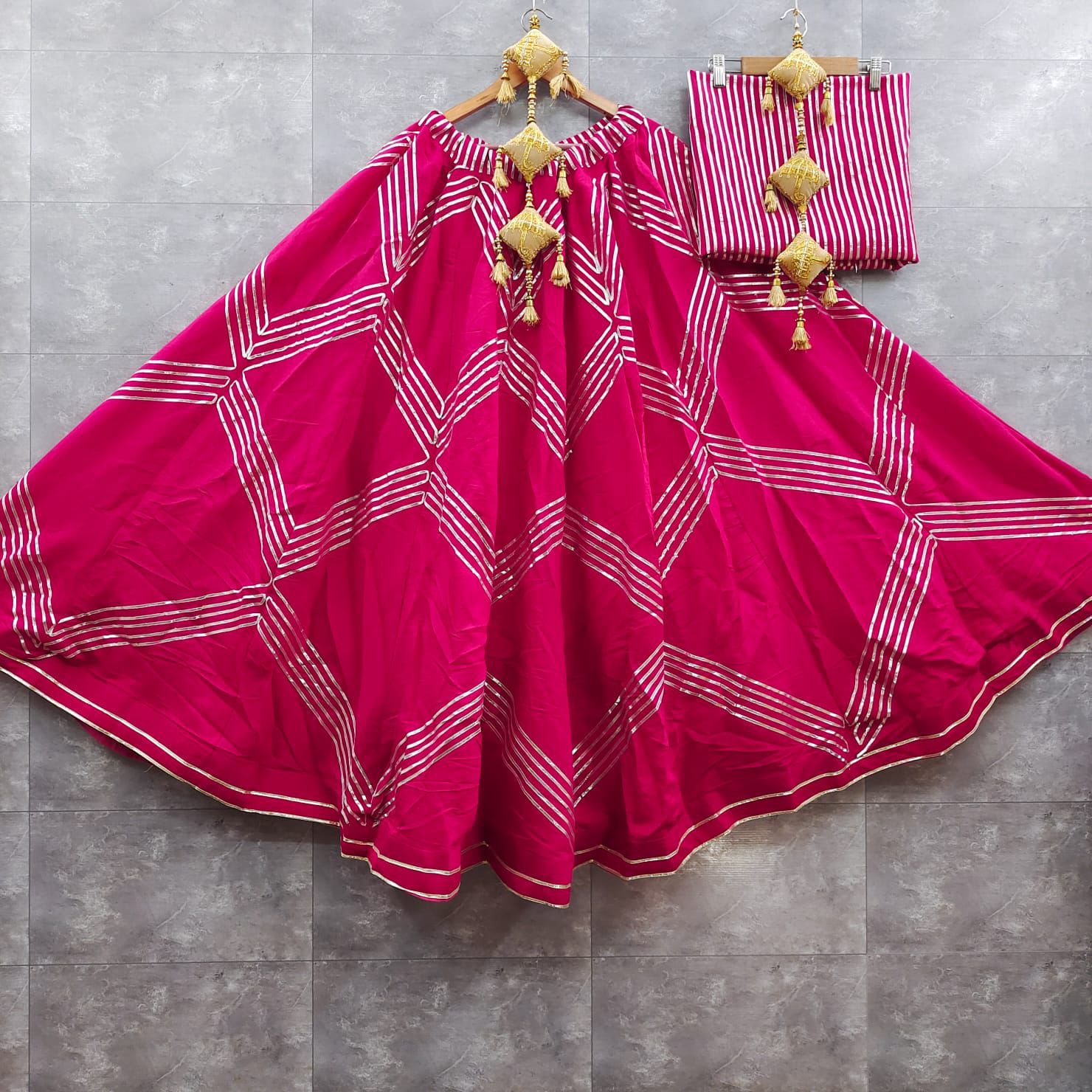 Roman silk chaniya choli with gota work 
