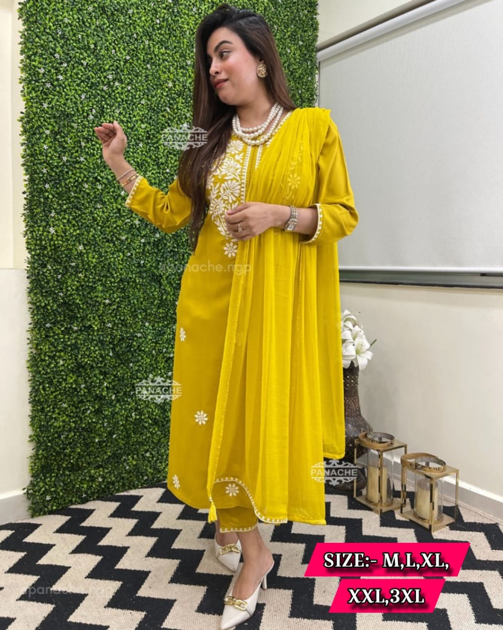 LAKHNAVI KURTI  COTTON PANT WITH NAZMIN DUPATTA 
