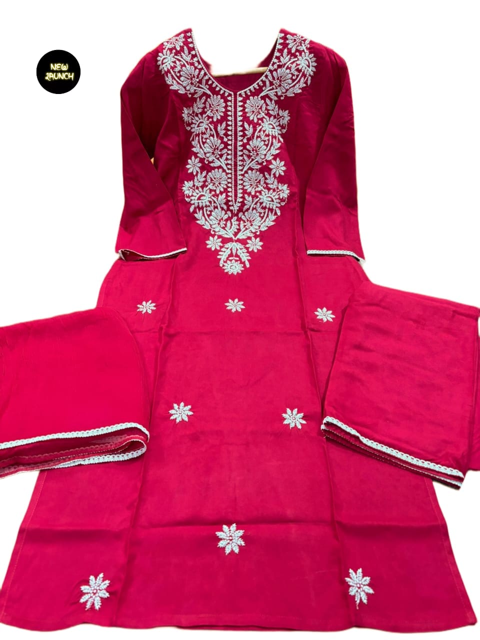 LAKHNAVI KURTI  COTTON PANT WITH NAZMIN DUPATTA 