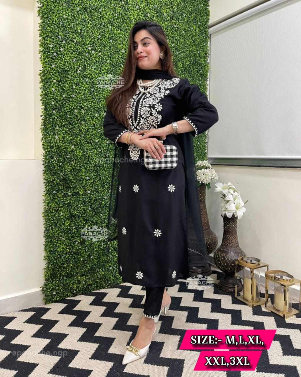 LAKHNAVI KURTI  COTTON PANT WITH NAZMIN DUPATTA 