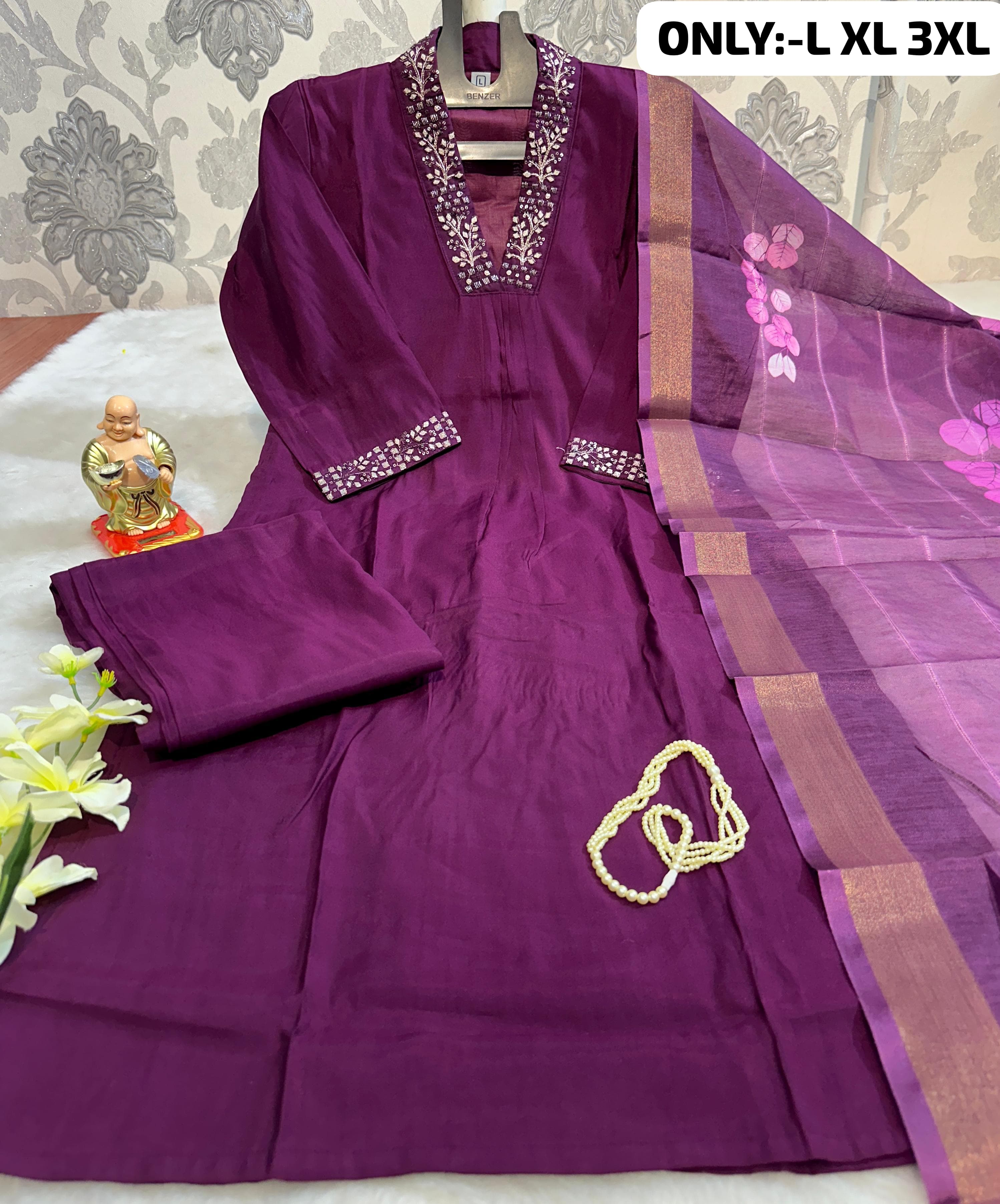 HAND WORK  KURTI WITH  DUPATTA PENTS SET