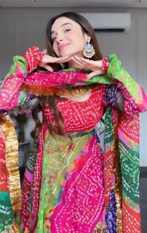  Bandhani Print Maxi Dress With Dupatta
