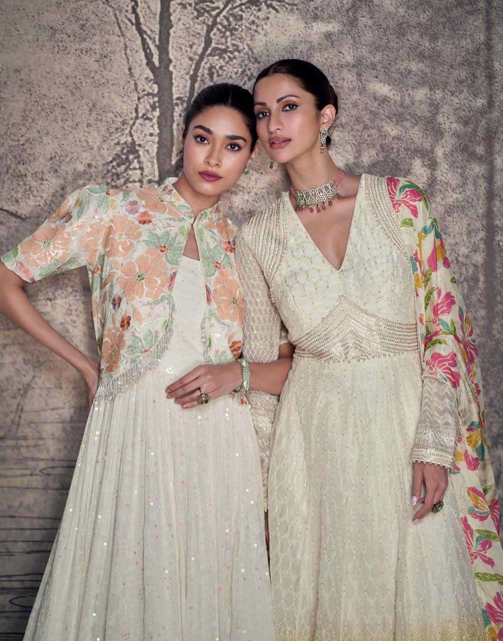 Designer Heavy Looks Stylish Embroidered Lucknowi Gowns With Tassels