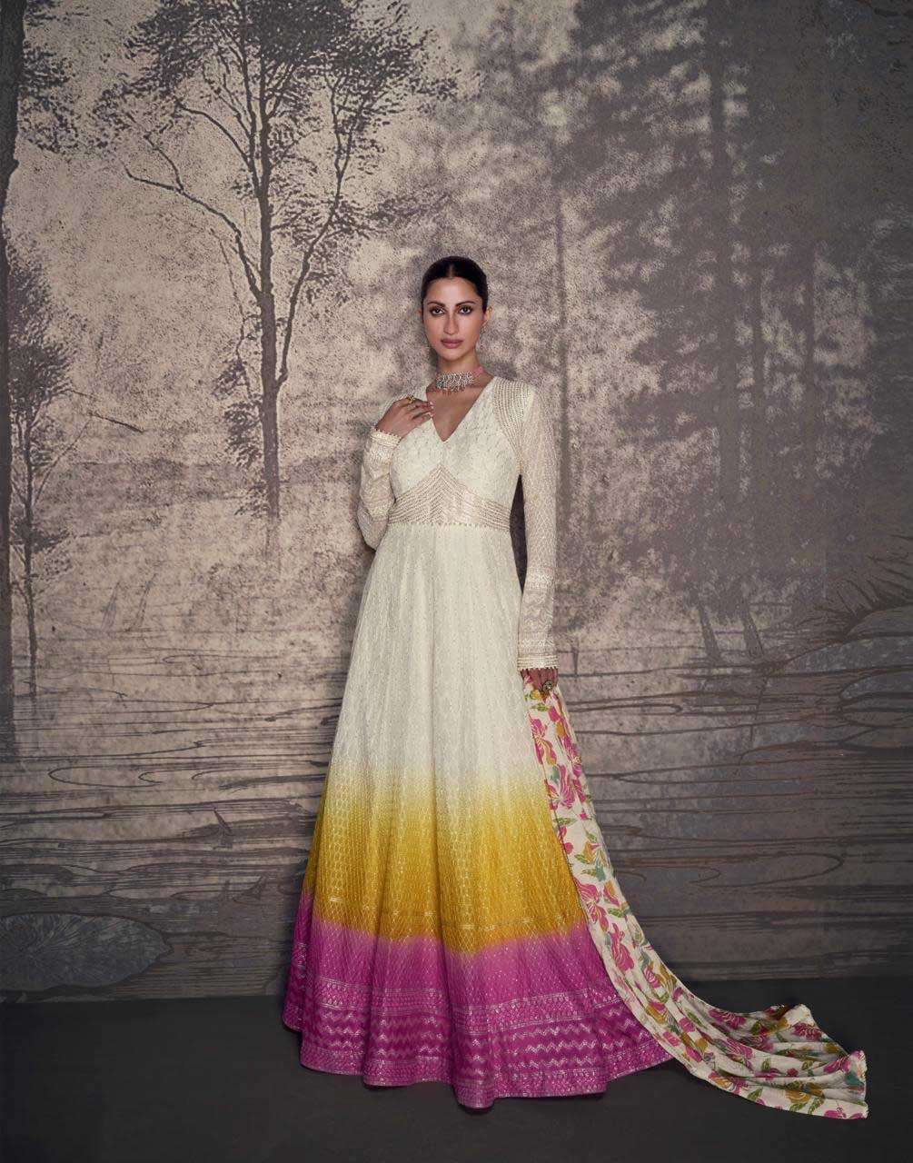 Designer Heavy Looks Stylish Embroidered Lucknowi Gowns With Tassels