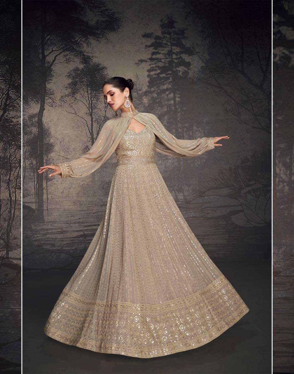 Designer Heavy Looks Stylish Embroidered Lucknowi Gowns With Tassels