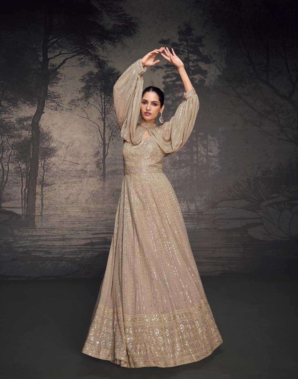 Designer Heavy Looks Stylish Embroidered Lucknowi Gowns With Tassels