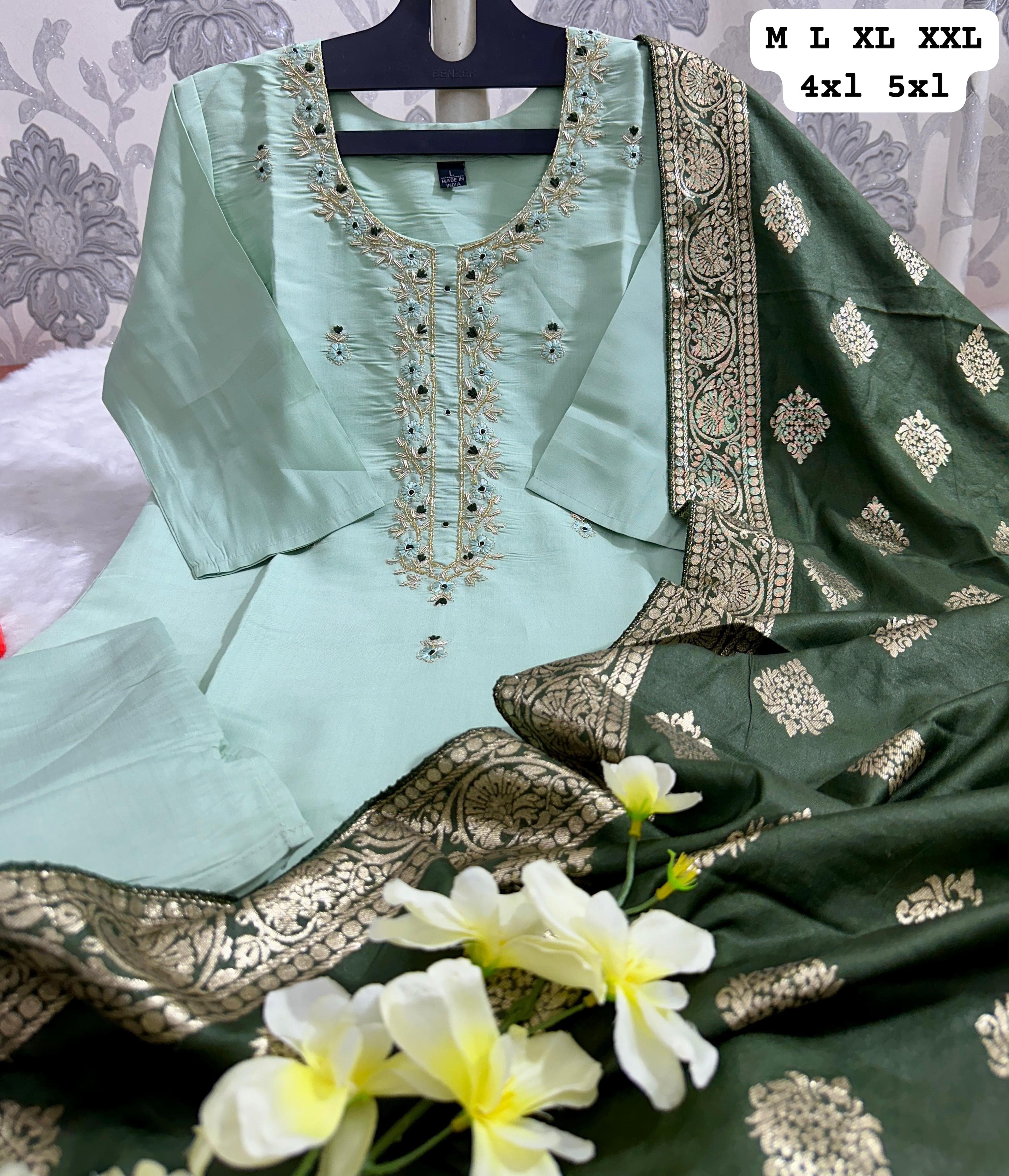 Pure Muslin Silk Top, Bottom & Dupatta