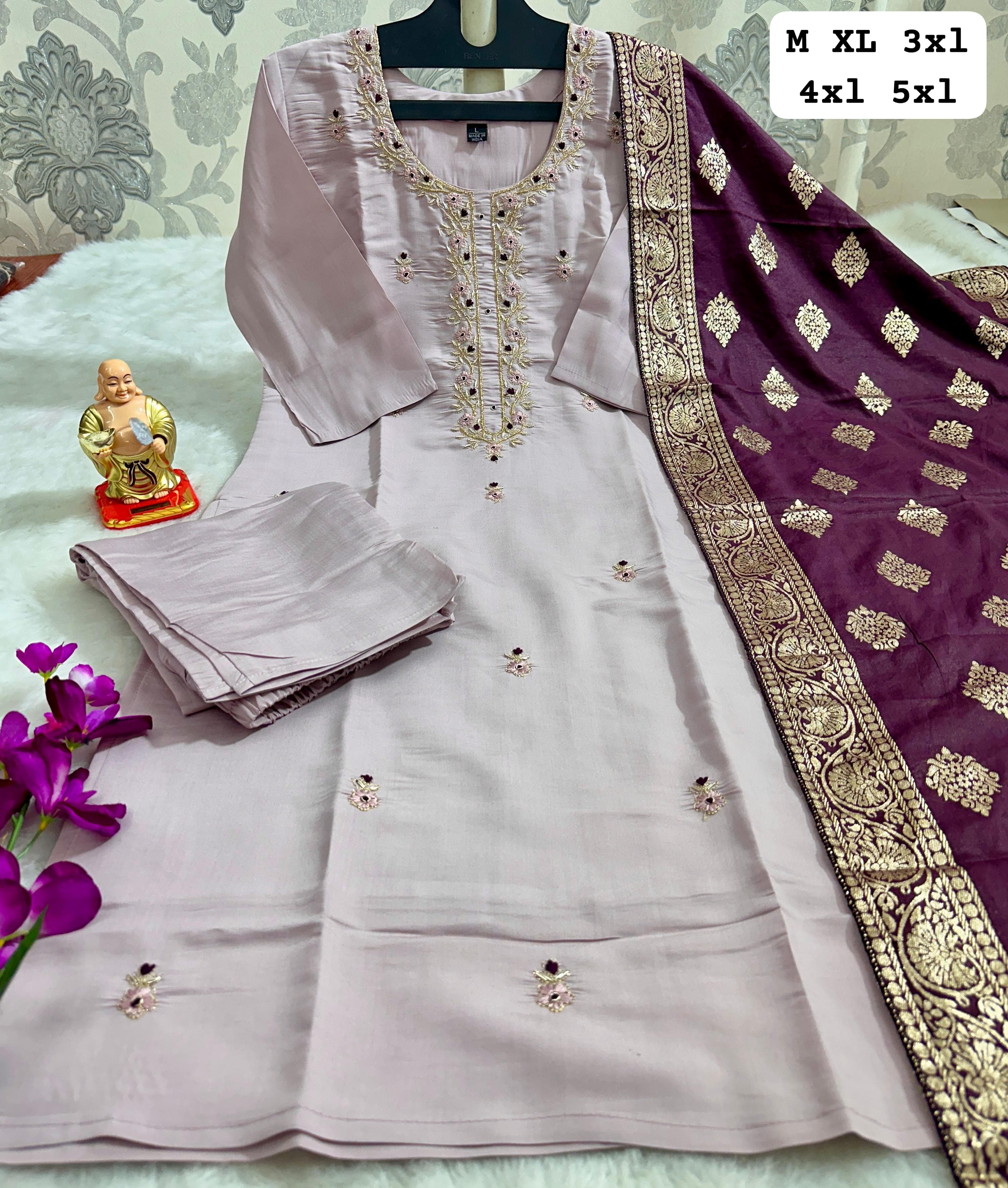 Pure Muslin Silk Top, Bottom & Dupatta