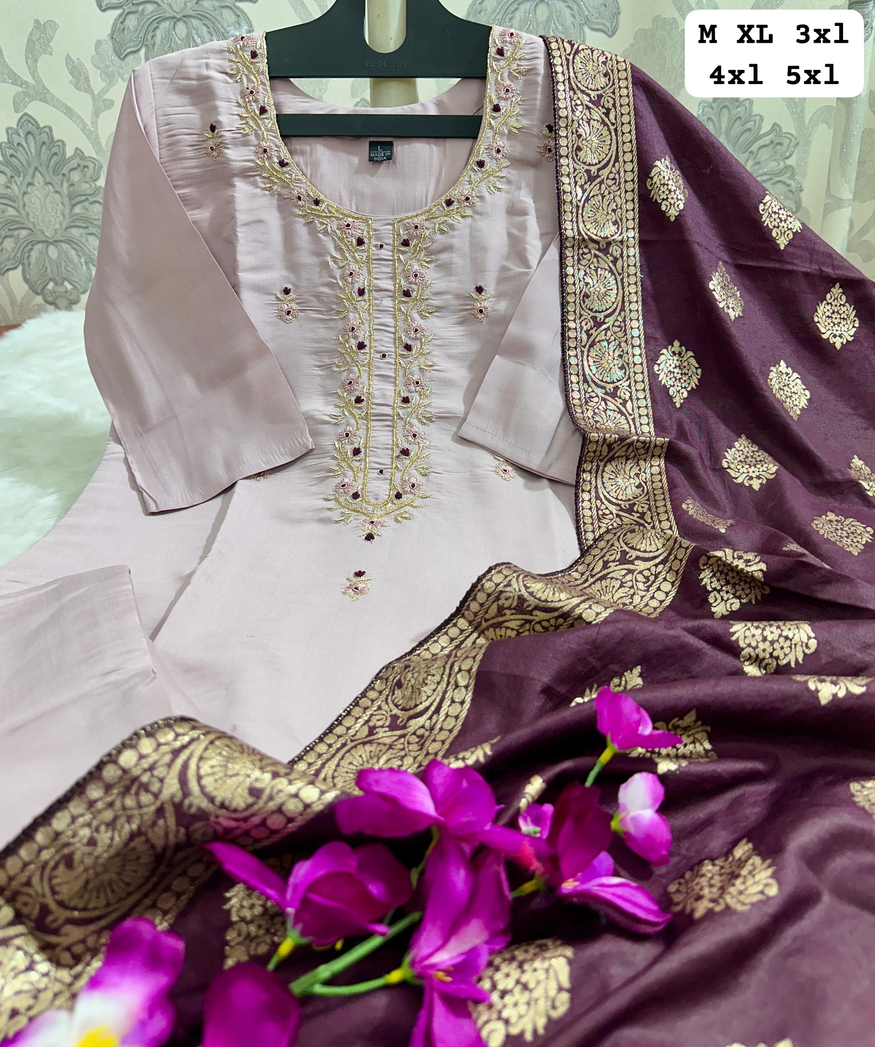Pure Muslin Silk Top, Bottom & Dupatta