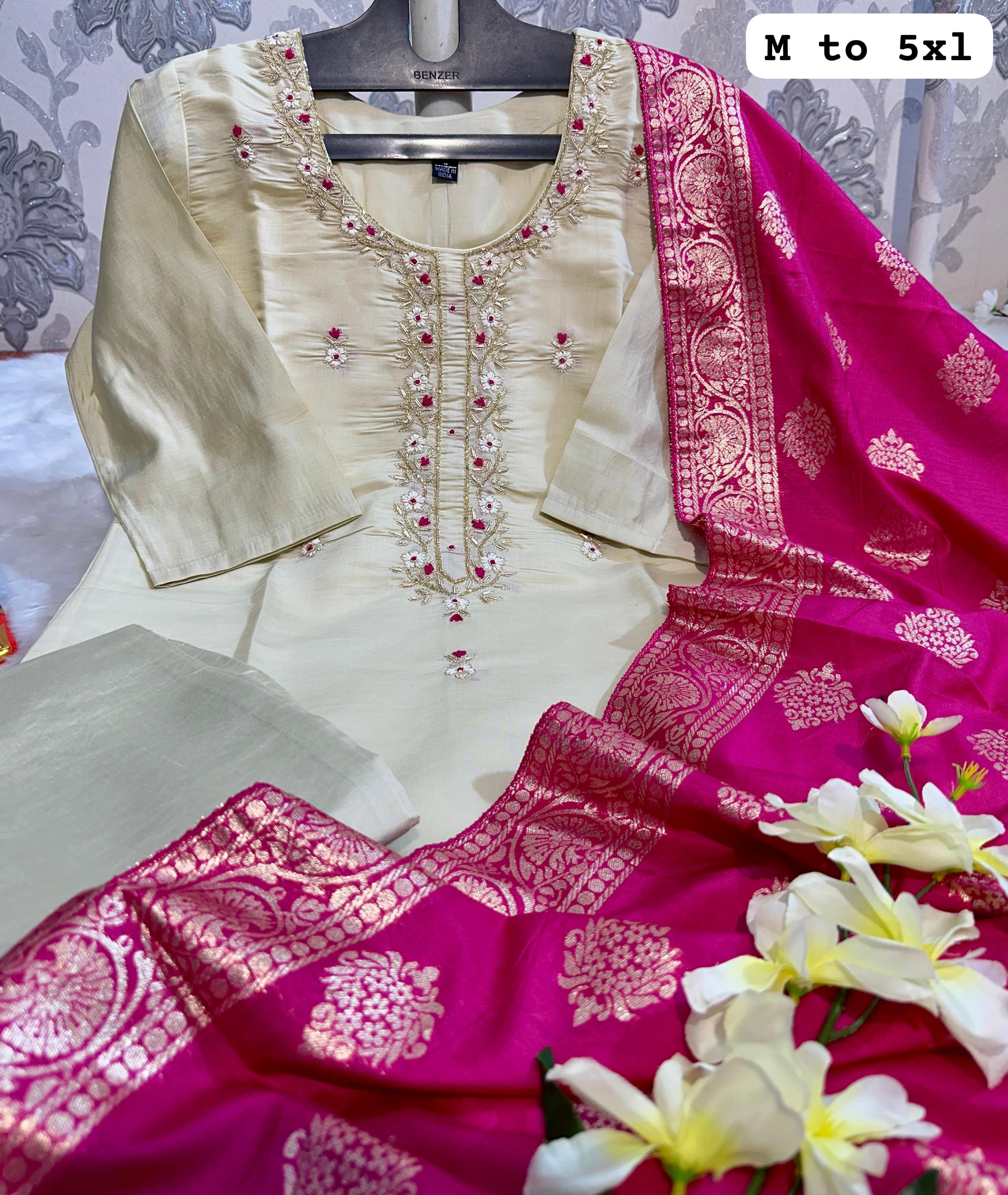 Pure Muslin Silk Top, Bottom & Dupatta