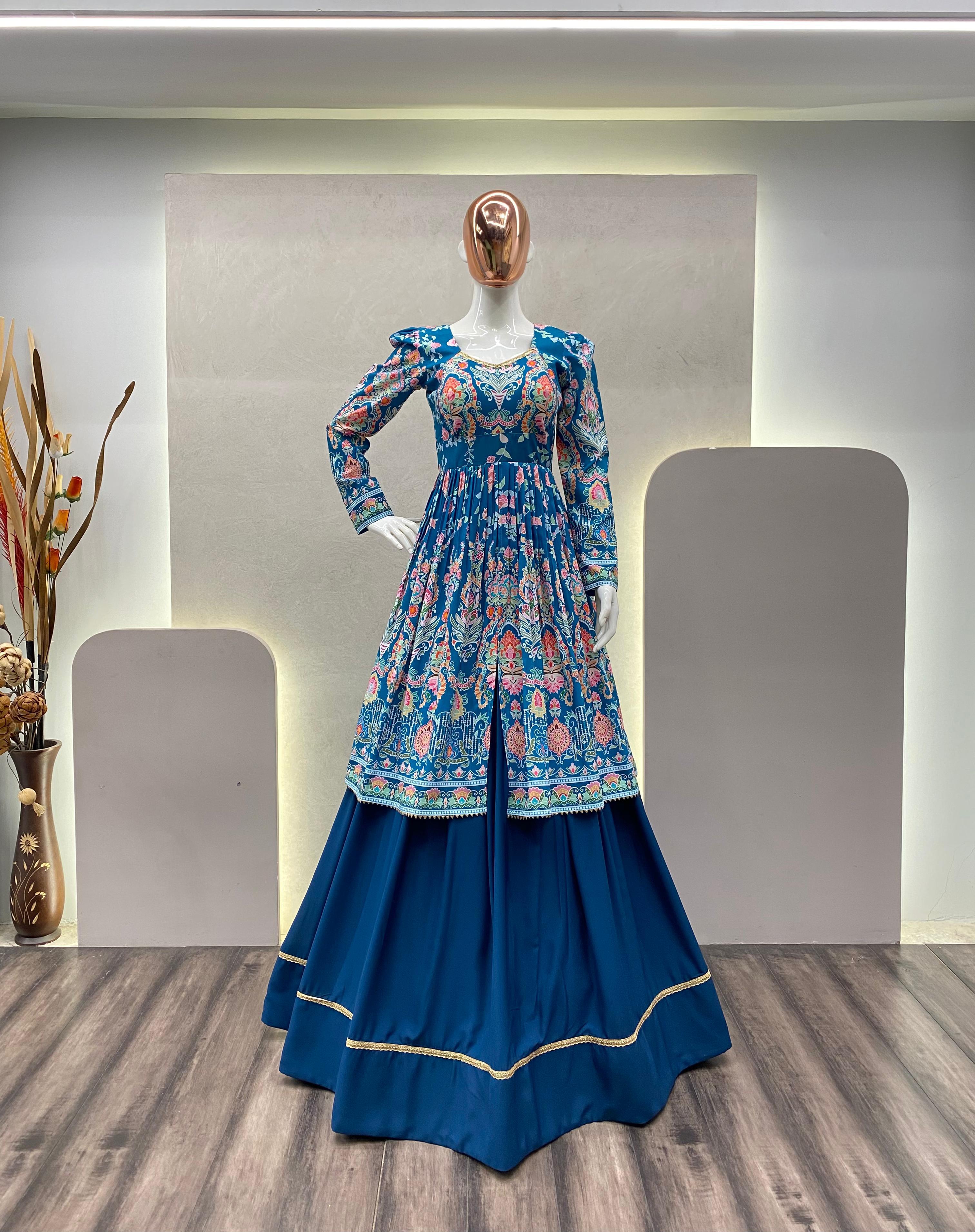 RAYON PRINTED TOP WITH FULL FLAIR LEHENG