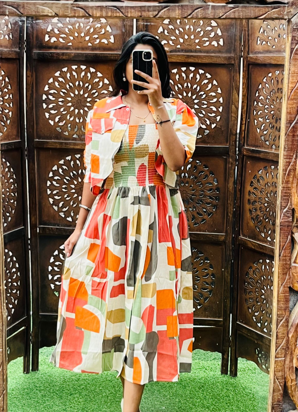 SMOKED DRESS WITH SHRUG