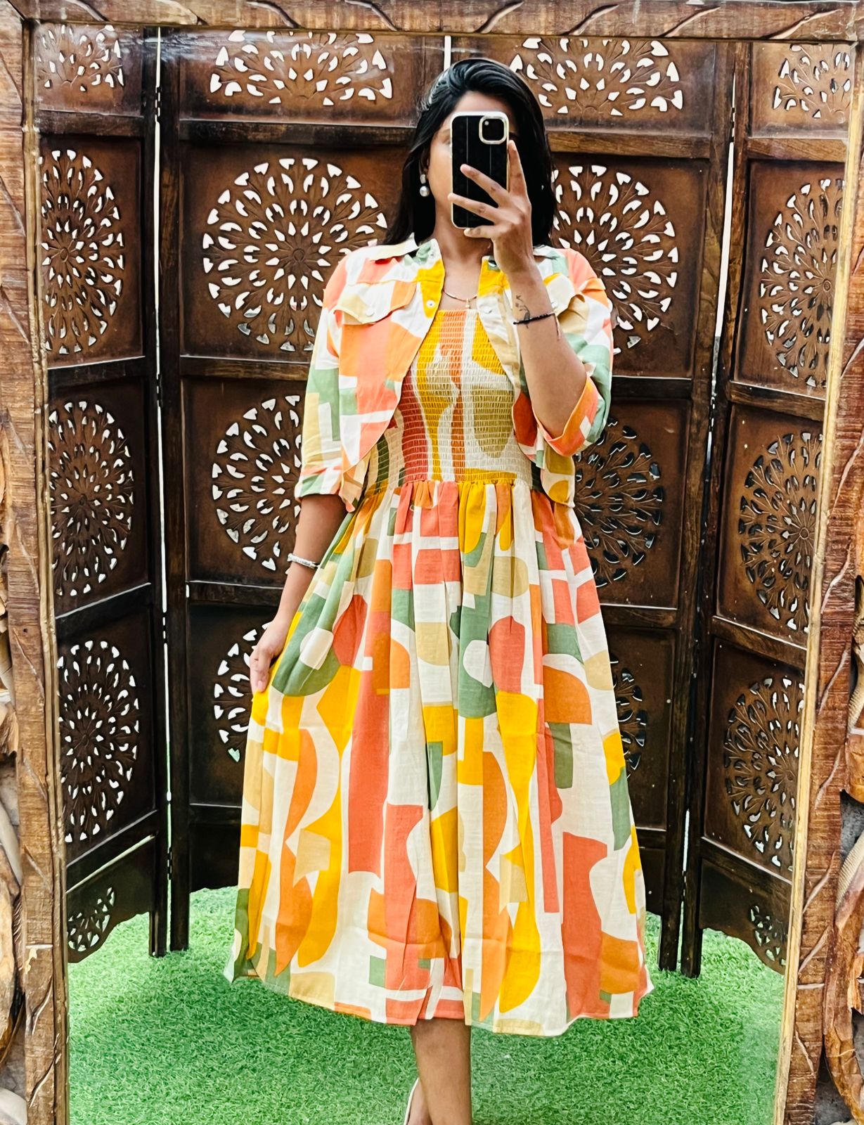 SMOKED DRESS WITH SHRUG