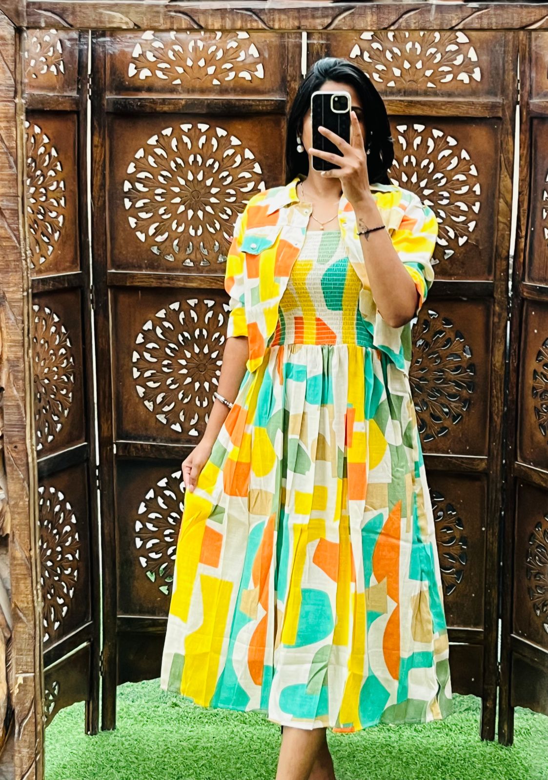SMOKED DRESS WITH SHRUG