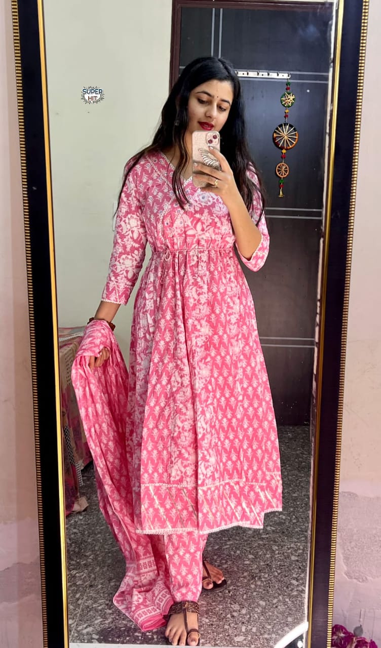 Angrakha anarkali Cotton kurti set