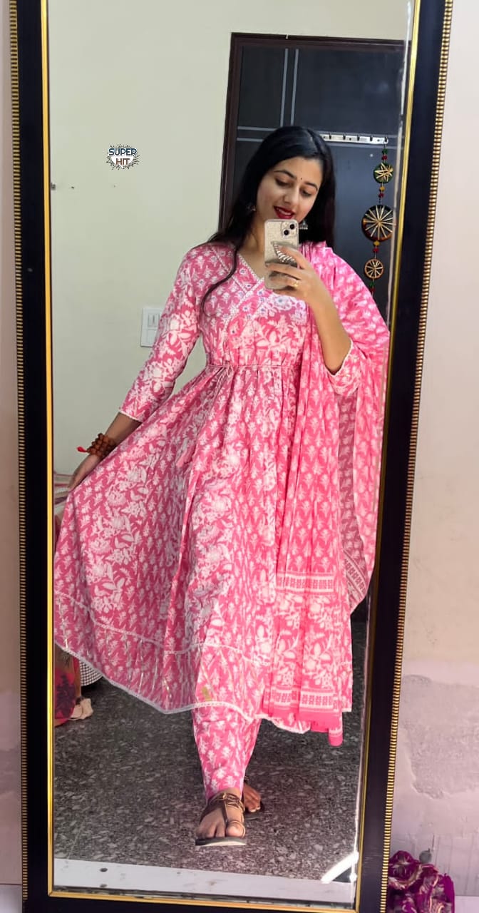Angrakha anarkali Cotton kurti set