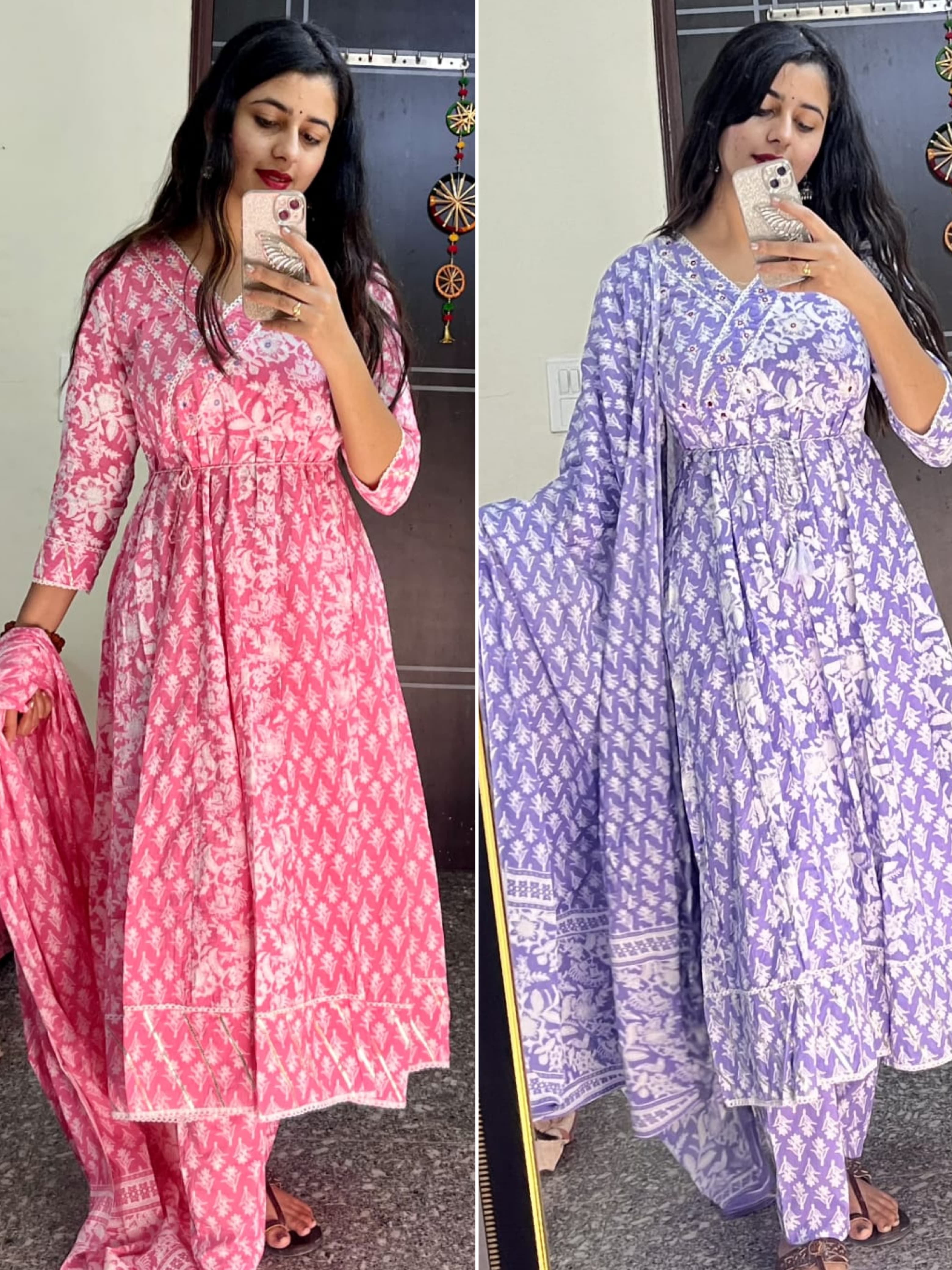 Angrakha anarkali Cotton kurti set