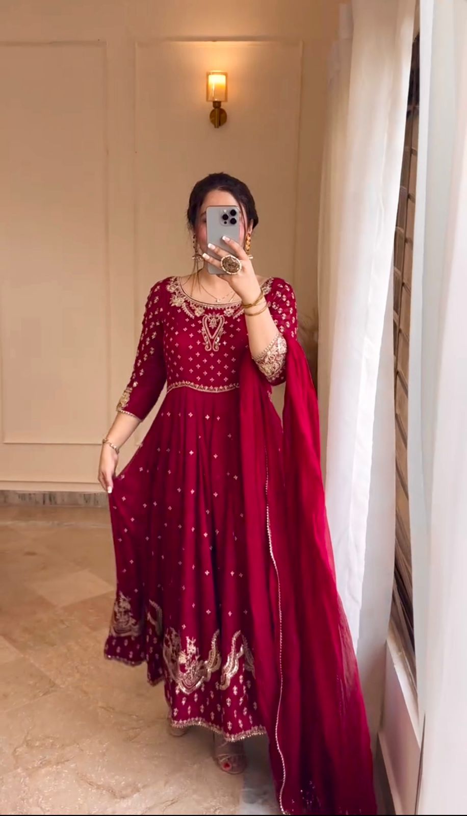  Full Heavy Embroidery Sequence Work Gown with Dupatta 