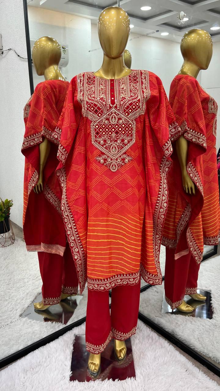  Pure Chinnon With Embroidery Coding Dori-Sequence Work Kaftan