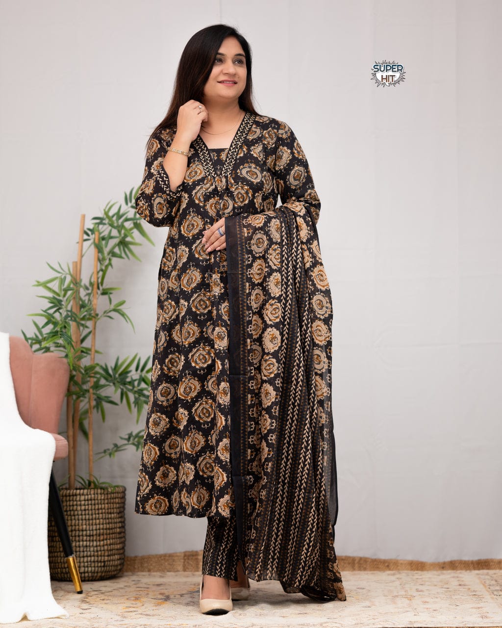 Hand-block print kurti set (kurti+pant+duppata)