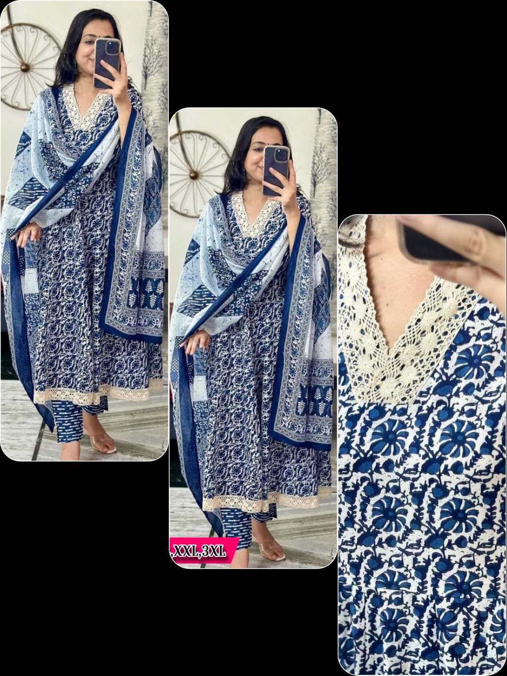  Beautiful indigo cotton anarkali kurti pant set