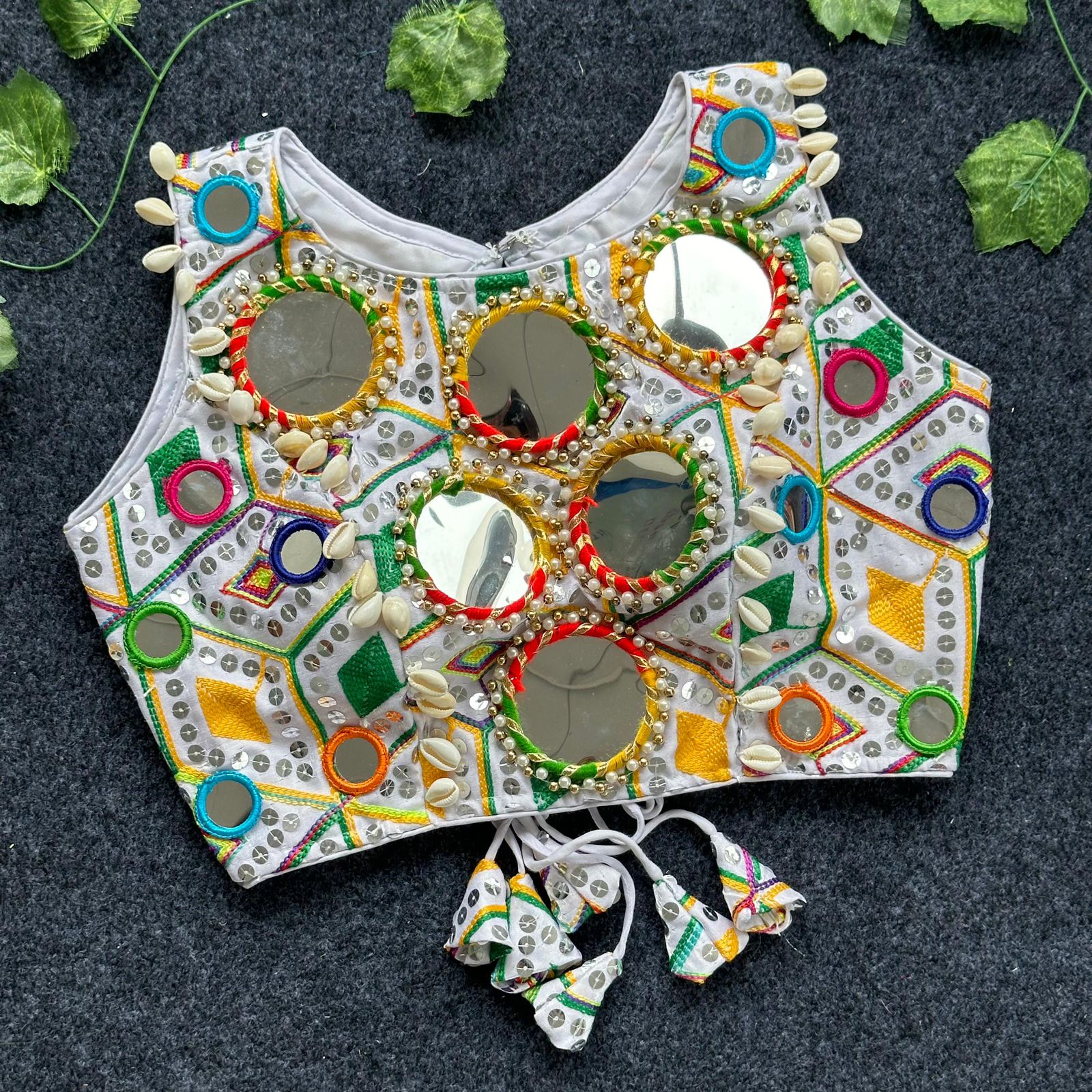 REAL MIRROR WITH MULTI THREAD WORK BLOUSEHeavy Embroidery +Real Mirror HandWork 