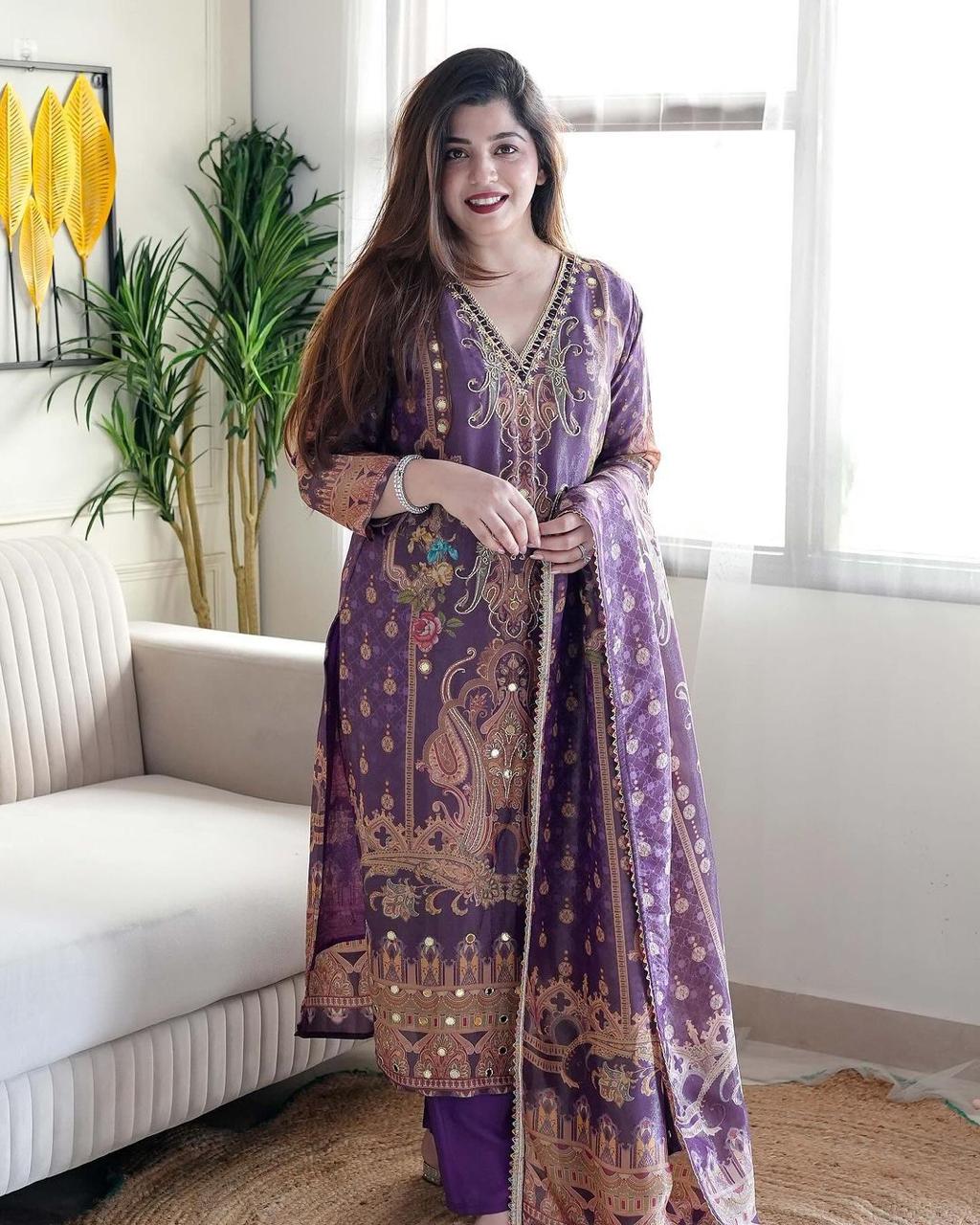 Model satin febric with print & work and full lining with silk pent and  dupatta