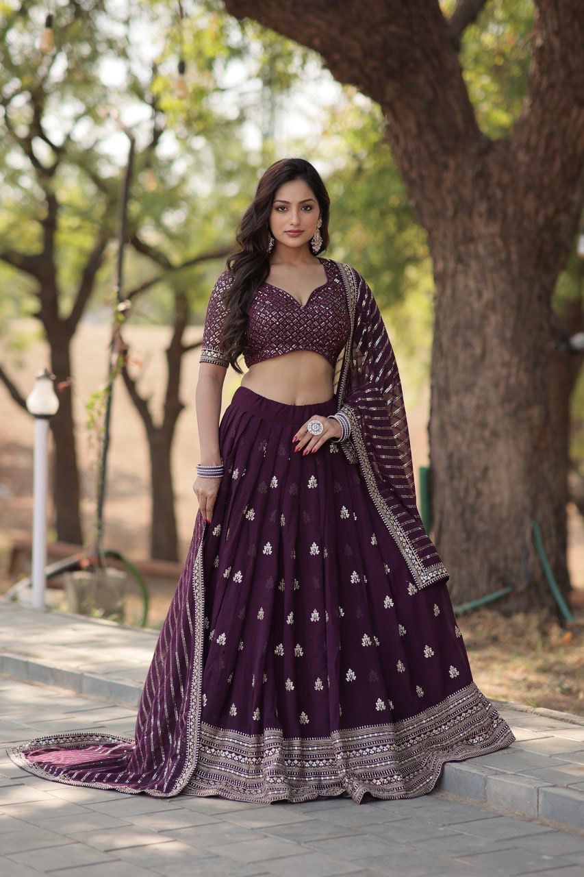 Designer Lehenga collection Made with Faux Blooming With Sequins And thread Embroidered work Lehenga Choli with Dupatta. 👗