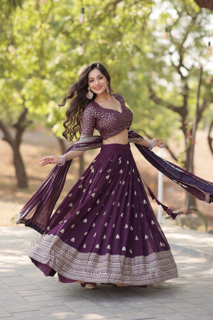 Designer Lehenga collection Made with Faux Blooming With Sequins And thread Embroidered work Lehenga Choli with Dupatta. 👗